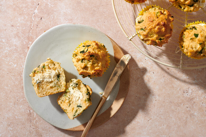 Savoury muffins with a cream cheese centre