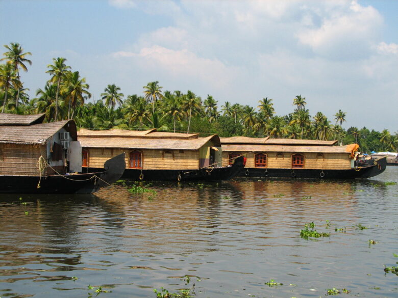 Houseboats on a river in Kerala