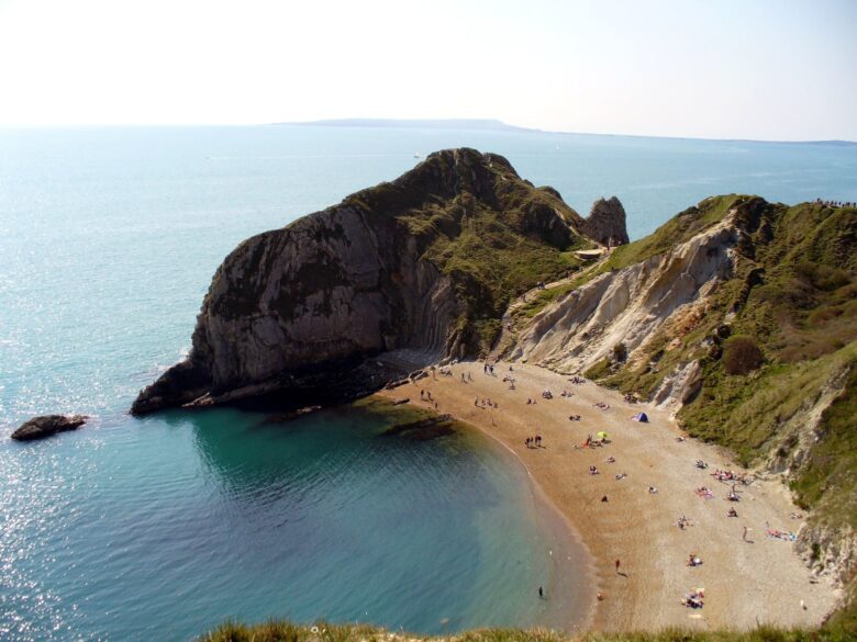 Rugged cliffs and secluded beach on the Jurassic Coast