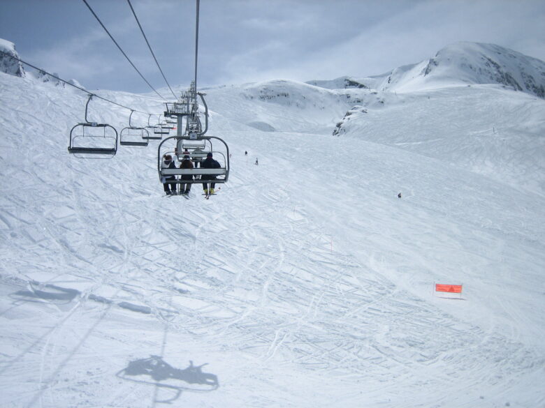 Ski lift heading up a mountain at a French ski resort