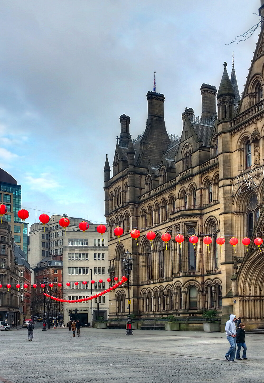 Chinese lanterns hung in Albert Square Manchester