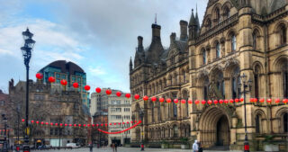 Chinese lanterns hung in Albert Square Manchester