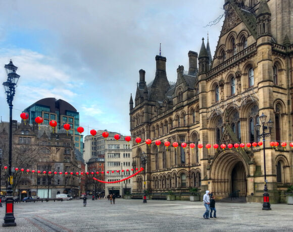 Chinese lanterns hung in Albert Square Manchester