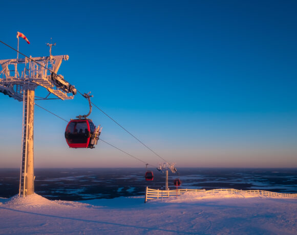 Sunset at a ski lift