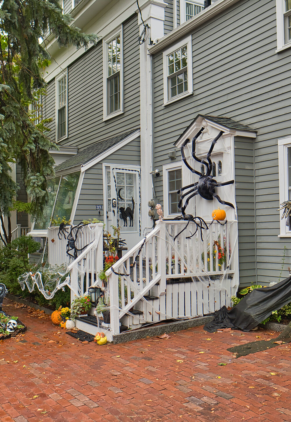 Spooky decorations outside of a house