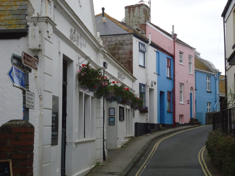 Narrow road in a colourful seaside town